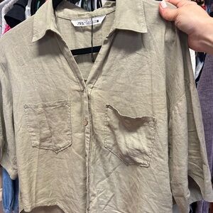Zara Men's Casual Khaki Button Down Shirt